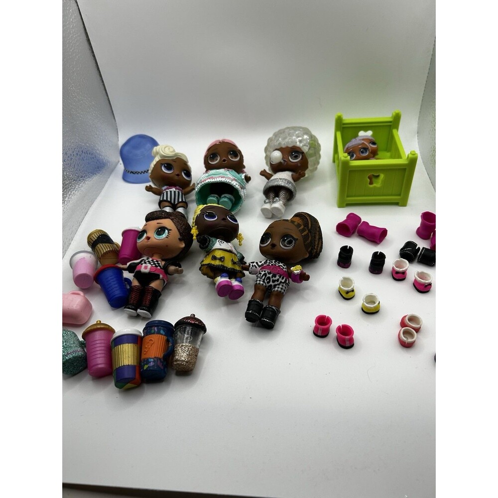 LOL Surprise Dolls Accessories Lot 6 Dolls 2 Lil Sisters Crib Shoes Cups MGA